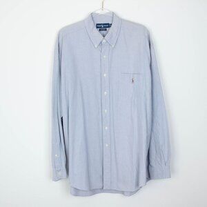 Ralph Lauren Mens Big Shirt Chambray Button Down Shirt Size XL Blue Logo Office